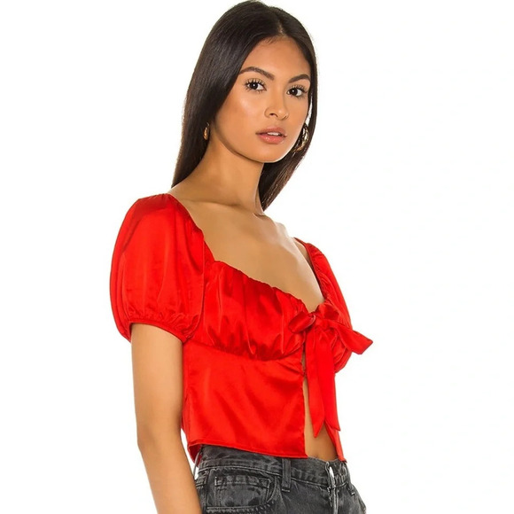 Superdown Lesley Tie Front Top in Red XS - Picture 2 of 12